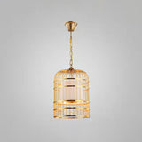 Gold Plated Birdcage Hanging Lamp Country Metal 1 Bulb Restaurant Ceiling Light with Cone Shade White 12" Clearhalo 'Art Deco Pendants' 'Black' 'Cast Iron' 'Ceiling Lights' 'Ceramic' 'Crystal' 'Industrial Pendants' 'Industrial' 'Metal' 'Middle Century Pendants' 'Pendant Lights' 'Pendants' 'Rustic Pendants' 'Tiffany' Lighting' 2593967