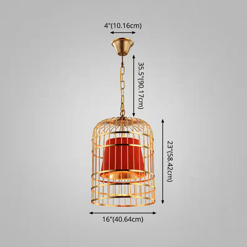 Gold Plated Birdcage Hanging Lamp Country Metal 1 Bulb Restaurant Ceiling Light with Cone Shade Clearhalo 'Art Deco Pendants' 'Black' 'Cast Iron' 'Ceiling Lights' 'Ceramic' 'Crystal' 'Industrial Pendants' 'Industrial' 'Metal' 'Middle Century Pendants' 'Pendant Lights' 'Pendants' 'Rustic Pendants' 'Tiffany' Lighting' 2593968