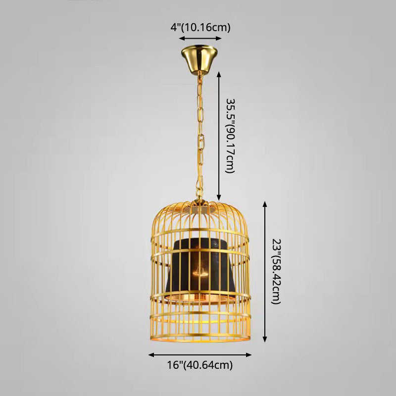 Gold Plated Birdcage Hanging Lamp Country Metal 1 Bulb Restaurant Ceiling Light with Cone Shade Clearhalo 'Art Deco Pendants' 'Black' 'Cast Iron' 'Ceiling Lights' 'Ceramic' 'Crystal' 'Industrial Pendants' 'Industrial' 'Metal' 'Middle Century Pendants' 'Pendant Lights' 'Pendants' 'Rustic Pendants' 'Tiffany' Lighting' 2593973