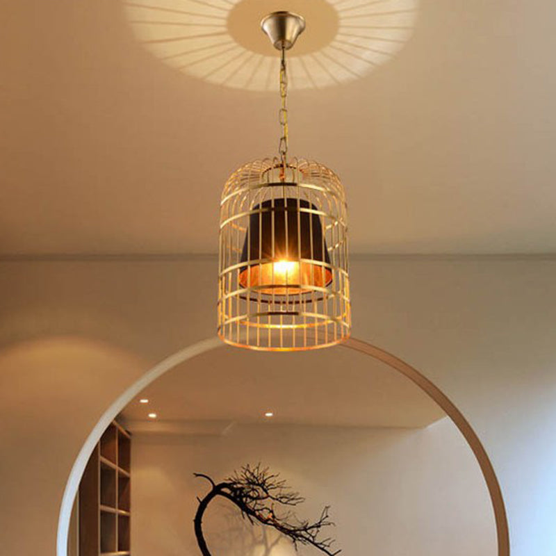 Gold Plated Birdcage Hanging Lamp Country Metal 1 Bulb Restaurant Ceiling Light with Cone Shade Clearhalo 'Art Deco Pendants' 'Black' 'Cast Iron' 'Ceiling Lights' 'Ceramic' 'Crystal' 'Industrial Pendants' 'Industrial' 'Metal' 'Middle Century Pendants' 'Pendant Lights' 'Pendants' 'Rustic Pendants' 'Tiffany' Lighting' 2593978