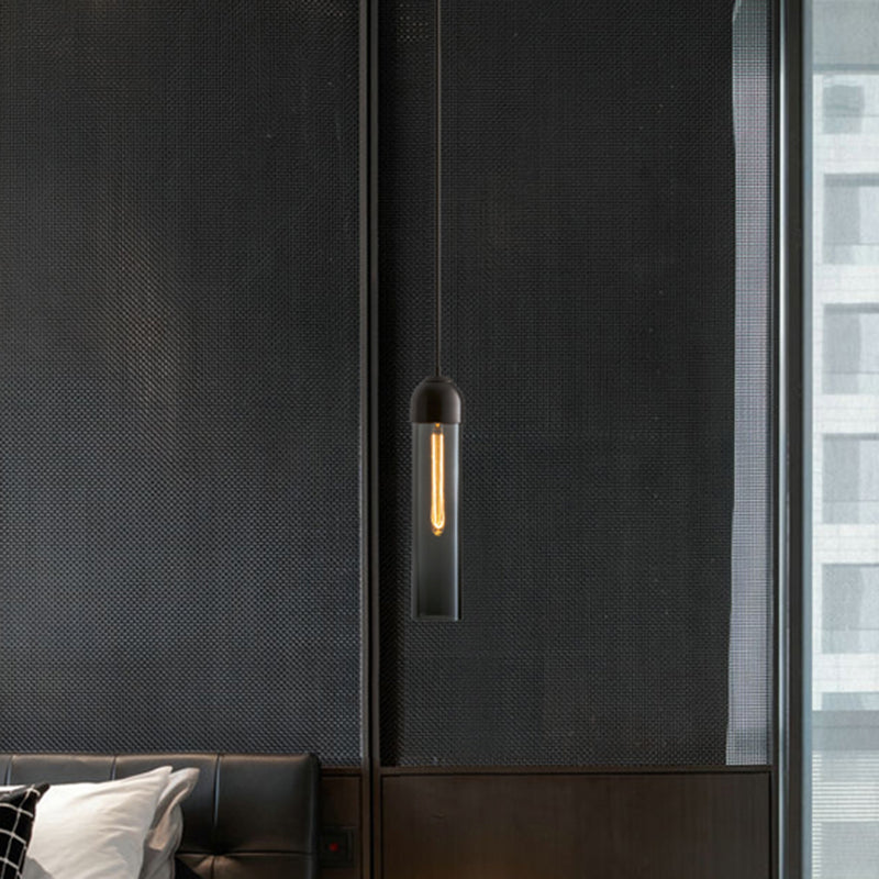 17.7" Height Minimalist Hanging Light Tube-shaped Glass 1 Light Bedside Mini Pendant Light with 47" Adjustable Cord Clearhalo 'Ceiling Lights' 'Modern Pendants' 'Modern' 'Pendant Lights' 'Pendants' Lighting' 2594219