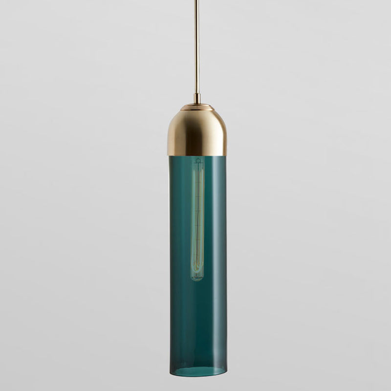 17.7" Height Minimalist Hanging Light Tube-shaped Glass 1 Light Bedside Mini Pendant Light with 47" Adjustable Cord Blue Clearhalo 'Ceiling Lights' 'Modern Pendants' 'Modern' 'Pendant Lights' 'Pendants' Lighting' 2594220