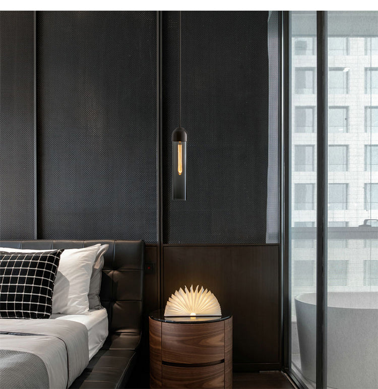 17.7" Height Minimalist Hanging Light Tube-shaped Glass 1 Light Bedside Mini Pendant Light with 47" Adjustable Cord Clearhalo 'Ceiling Lights' 'Modern Pendants' 'Modern' 'Pendant Lights' 'Pendants' Lighting' 2594230