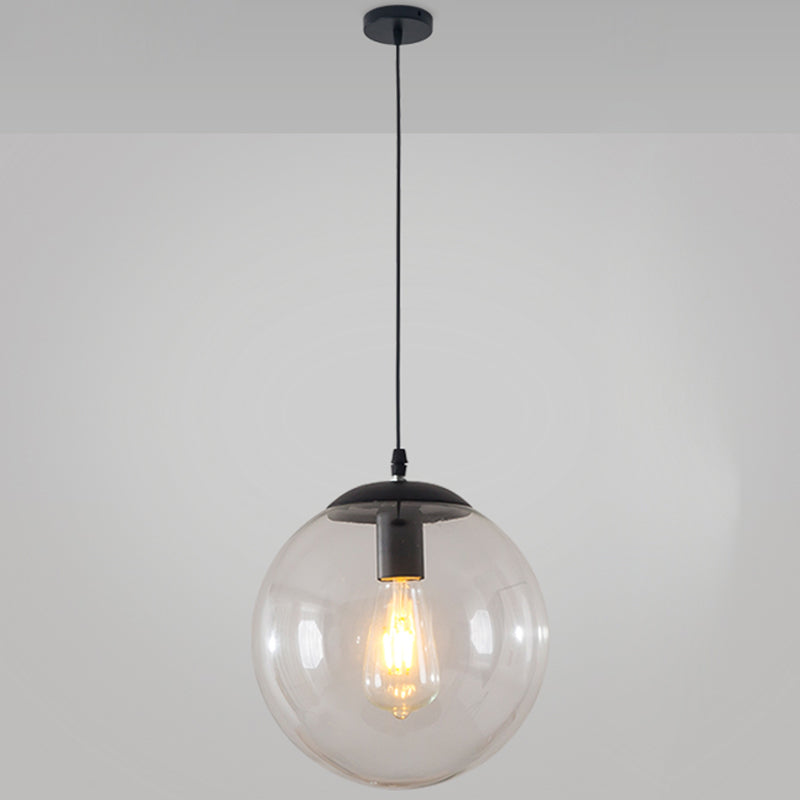 Modern Minimalist 1-Light Pendant Light Bubble Transparent Glass Ball Shade Hanging Light with 39" Hanging Wire Black 16" Clearhalo 'Ceiling Lights' 'Modern Pendants' 'Modern' 'Pendant Lights' 'Pendants' Lighting' 2594255