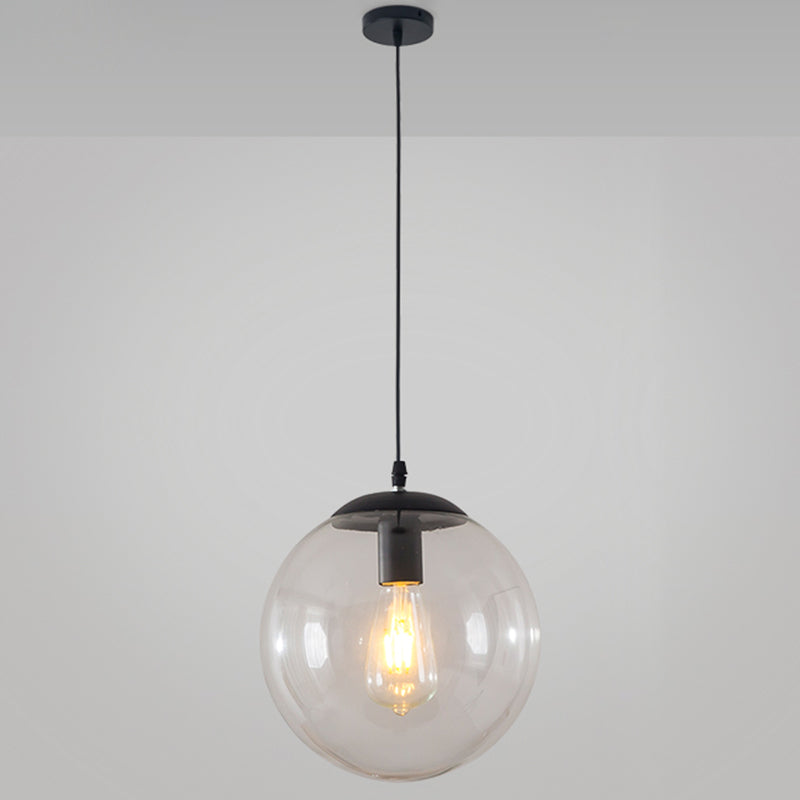 Modern Minimalist 1-Light Pendant Light Bubble Transparent Glass Ball Shade Hanging Light with 39" Hanging Wire Black 14" Clearhalo 'Ceiling Lights' 'Modern Pendants' 'Modern' 'Pendant Lights' 'Pendants' Lighting' 2594256