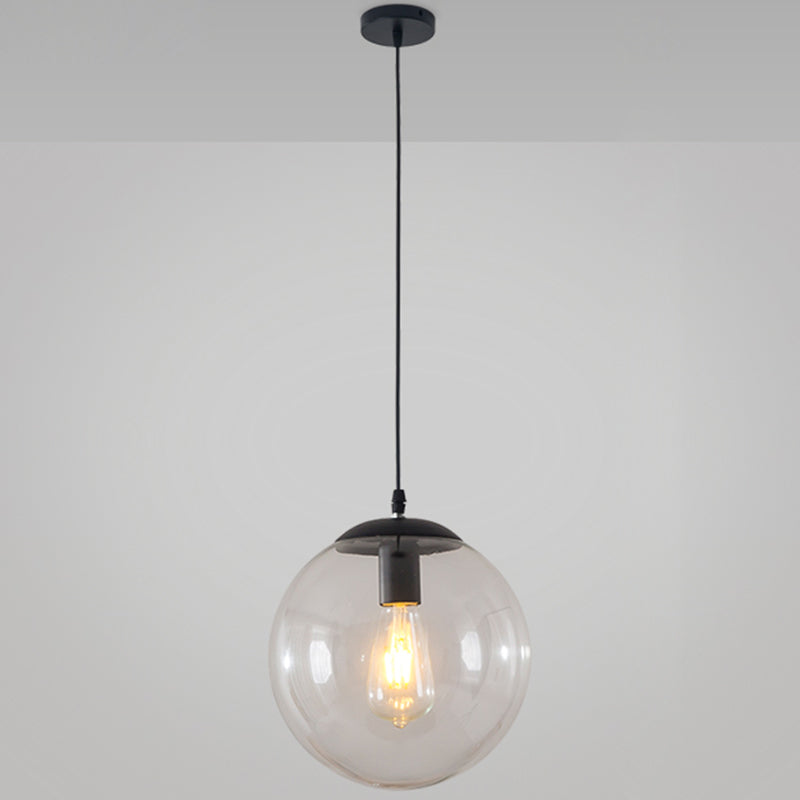 Modern Minimalist 1-Light Pendant Light Bubble Transparent Glass Ball Shade Hanging Light with 39" Hanging Wire Black 12" Clearhalo 'Ceiling Lights' 'Modern Pendants' 'Modern' 'Pendant Lights' 'Pendants' Lighting' 2594258