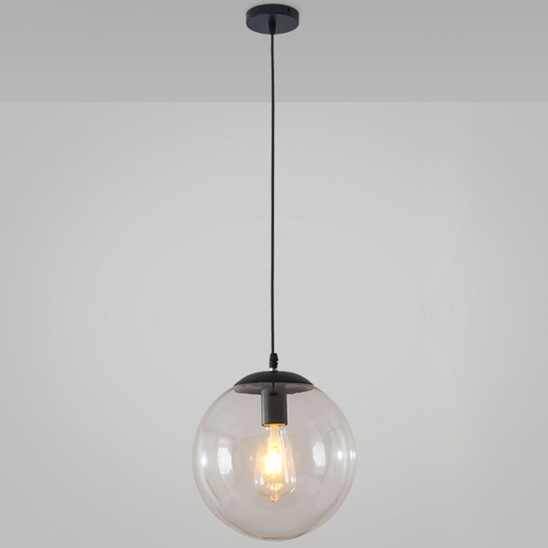 Modern Minimalist 1-Light Pendant Light Bubble Transparent Glass Ball Shade Hanging Light with 39" Hanging Wire Black 10" Clearhalo 'Ceiling Lights' 'Modern Pendants' 'Modern' 'Pendant Lights' 'Pendants' Lighting' 2594260