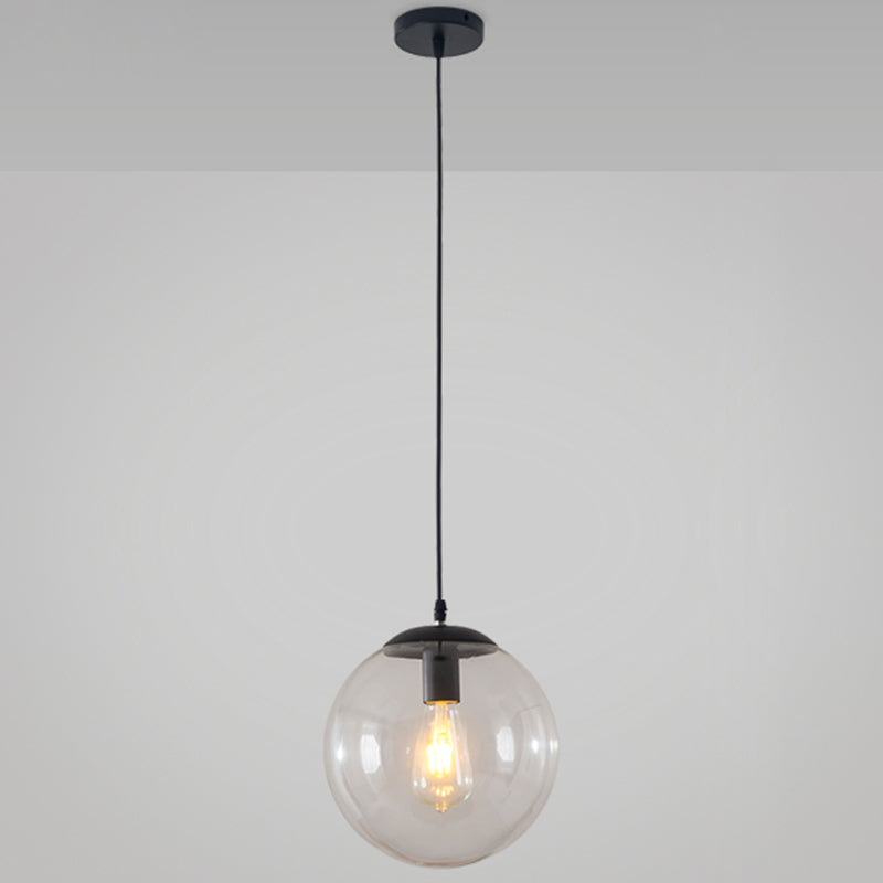 Modern Minimalist 1-Light Pendant Light Bubble Transparent Glass Ball Shade Hanging Light with 39" Hanging Wire Black 8" Clearhalo 'Ceiling Lights' 'Modern Pendants' 'Modern' 'Pendant Lights' 'Pendants' Lighting' 2594262