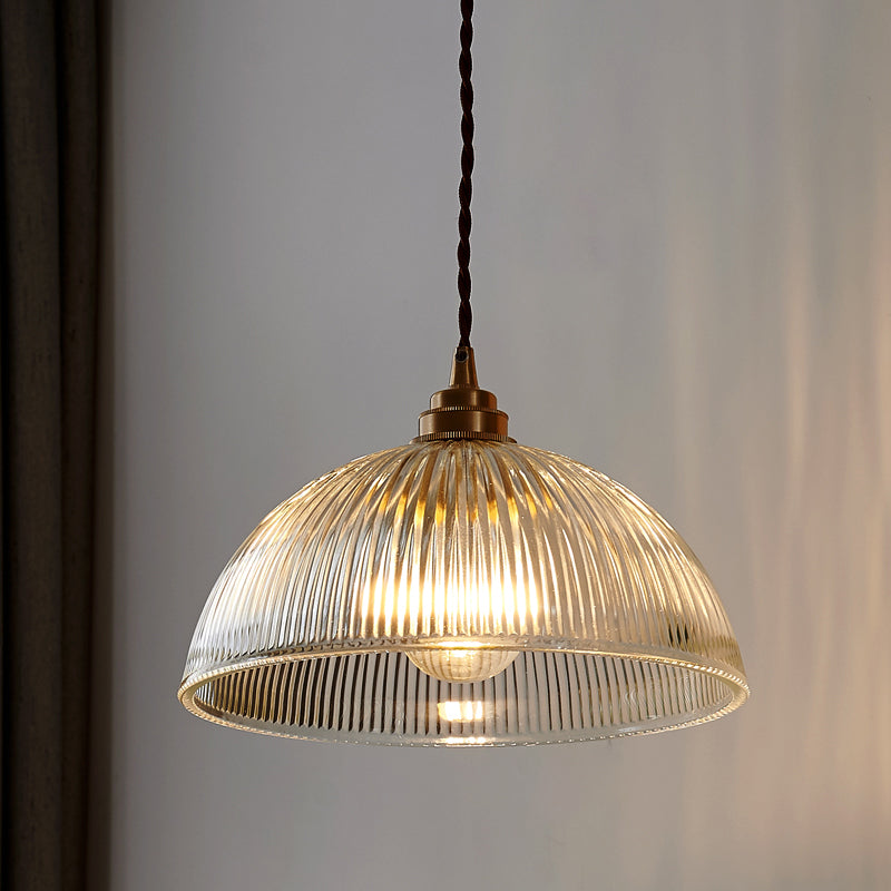 Bowl Ribbed Glass Shaded Pendant Light Simplicity Brass Mini Hanging Lamp for Dining Room Clearhalo 'Ceiling Lights' 'Glass shade' 'Glass' 'Modern Pendants' 'Modern' 'Pendant Lights' 'Pendants' Lighting' 2594279