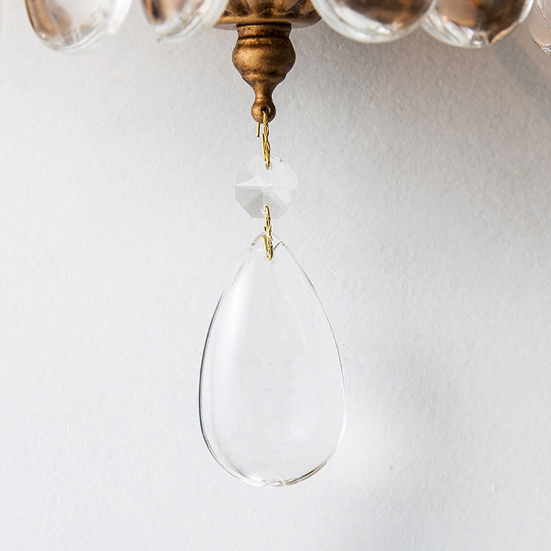 Beaded Sconce Light Fixture with Clear Crystal Decoration Vintage 3 Lights Wall Lighting Fixture in Antique Brass Clearhalo 'Wall Lamps & Sconces' 'Wall Lights' Lighting' 259428