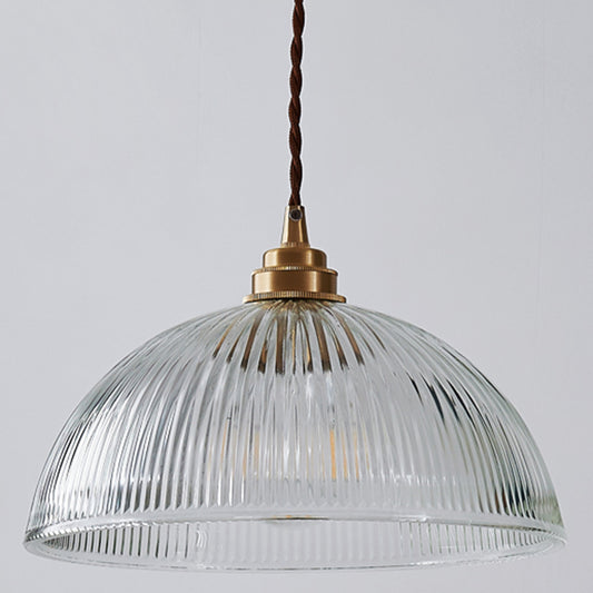 Bowl Ribbed Glass Shaded Pendant Light Simplicity Brass Mini Hanging Lamp for Dining Room Clear Clearhalo 'Ceiling Lights' 'Glass shade' 'Glass' 'Modern Pendants' 'Modern' 'Pendant Lights' 'Pendants' Lighting' 2594280