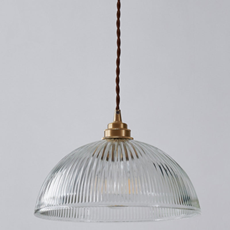 Bowl Ribbed Glass Shaded Pendant Light Simplicity Brass Mini Hanging Lamp for Dining Room Clear Clearhalo 'Ceiling Lights' 'Glass shade' 'Glass' 'Modern Pendants' 'Modern' 'Pendant Lights' 'Pendants' Lighting' 2594281