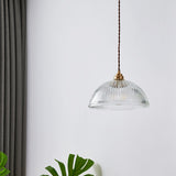 Bowl Ribbed Glass Shaded Pendant Light Simplicity Brass Mini Hanging Lamp for Dining Room Clearhalo 'Ceiling Lights' 'Glass shade' 'Glass' 'Modern Pendants' 'Modern' 'Pendant Lights' 'Pendants' Lighting' 2594282