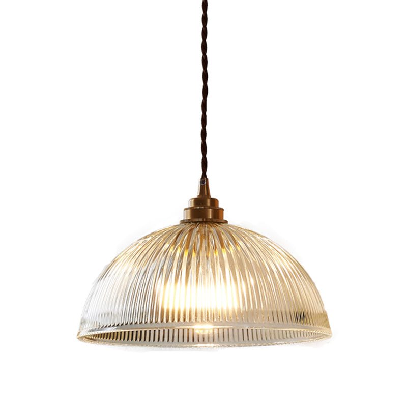 Bowl Ribbed Glass Shaded Pendant Light Simplicity Brass Mini Hanging Lamp for Dining Room Clearhalo 'Ceiling Lights' 'Glass shade' 'Glass' 'Modern Pendants' 'Modern' 'Pendant Lights' 'Pendants' Lighting' 2594285
