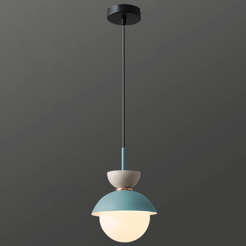 Nordic Macaroon Style Hanging Light 1 Light Frosted Metal Milk White Glass Shade Pendant Lamp for Dining Room Bedroom Light Blue 8" Clearhalo 'Ceiling Lights' 'Modern Pendants' 'Modern' 'Pendant Lights' 'Pendants' Lighting' 2594303
