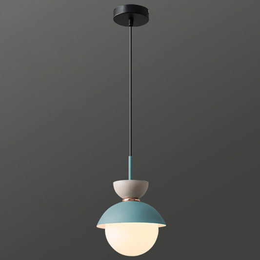 Nordic Macaroon Style Hanging Light 1 Light Frosted Metal Milk White Glass Shade Pendant Lamp for Dining Room Bedroom Light Blue 8" Clearhalo 'Ceiling Lights' 'Modern Pendants' 'Modern' 'Pendant Lights' 'Pendants' Lighting' 2594303