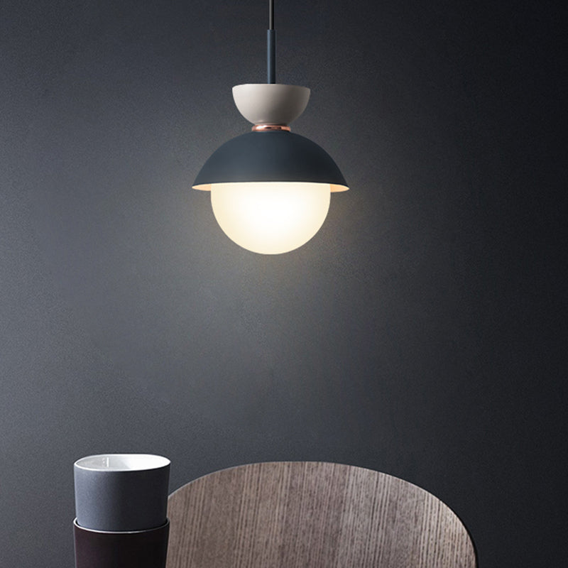 Nordic Macaroon Style Hanging Light 1 Light Frosted Metal Milk White Glass Shade Pendant Lamp for Dining Room Bedroom Clearhalo 'Ceiling Lights' 'Modern Pendants' 'Modern' 'Pendant Lights' 'Pendants' Lighting' 2594304