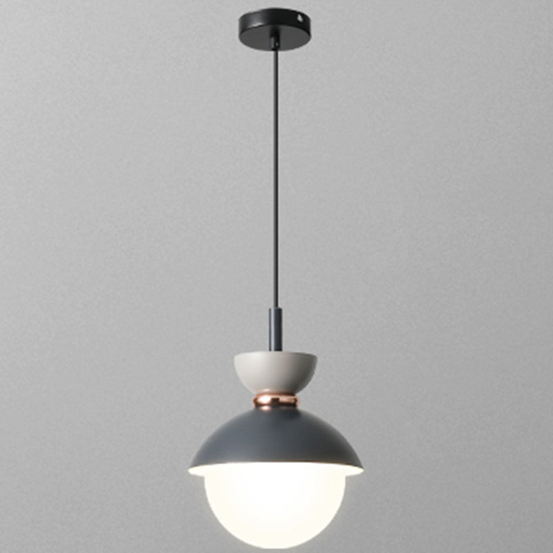 Nordic Macaroon Style Hanging Light 1 Light Frosted Metal Milk White Glass Shade Pendant Lamp for Dining Room Bedroom Dark Blue 5" Clearhalo 'Ceiling Lights' 'Modern Pendants' 'Modern' 'Pendant Lights' 'Pendants' Lighting' 2594305