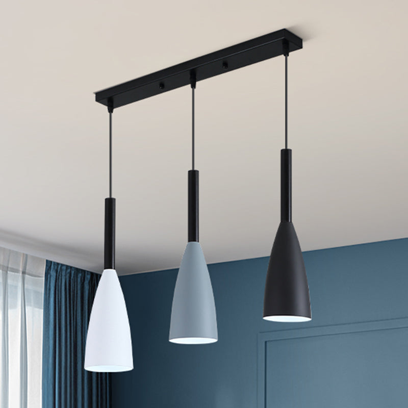Macaroon Style Metal Goblet Shade Hanging Light 3 Lights Suspension Lamp for Dining Room Foyer Black Clearhalo 'Ceiling Lights' 'Modern Pendants' 'Modern' 'Pendant Lights' 'Pendants' Lighting' 2594321