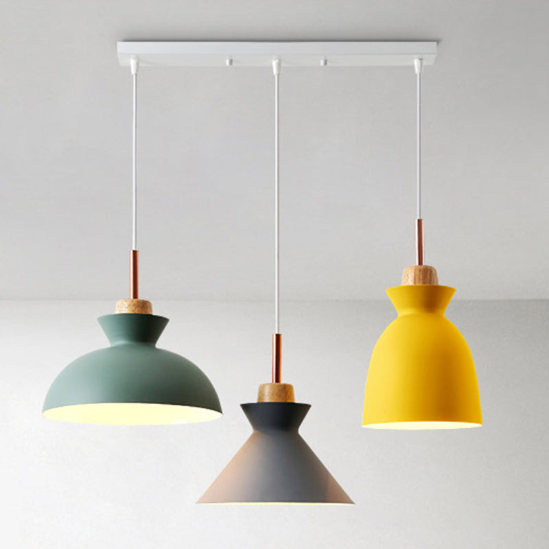 3-Light Macaroon Style Hanging Light Aluminum Shade Nordic Simplicity Pendant Light in Multi Color for Dining Room Bedroom Clearhalo 'Ceiling Lights' 'Modern Pendants' 'Modern' 'Pendant Lights' 'Pendants' Lighting' 2594331