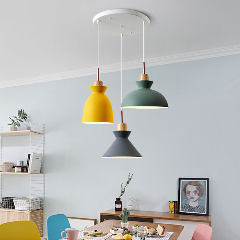 3-Light Macaroon Style Hanging Light Aluminum Shade Nordic Simplicity Pendant Light in Multi Color for Dining Room Bedroom Clearhalo 'Ceiling Lights' 'Modern Pendants' 'Modern' 'Pendant Lights' 'Pendants' Lighting' 2594336