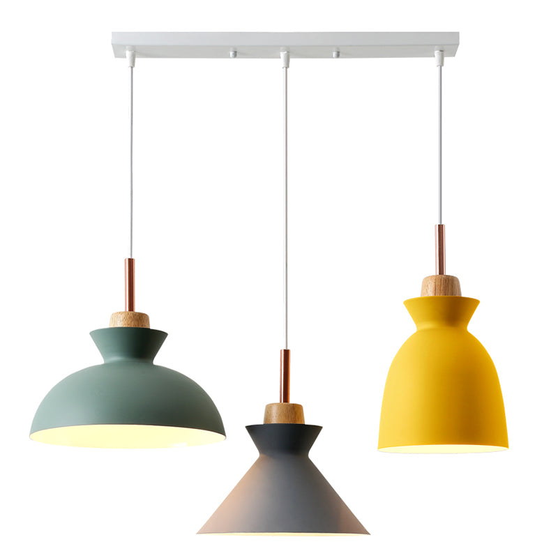 3-Light Macaroon Style Hanging Light Aluminum Shade Nordic Simplicity Pendant Light in Multi Color for Dining Room Bedroom Clearhalo 'Ceiling Lights' 'Modern Pendants' 'Modern' 'Pendant Lights' 'Pendants' Lighting' 2594337