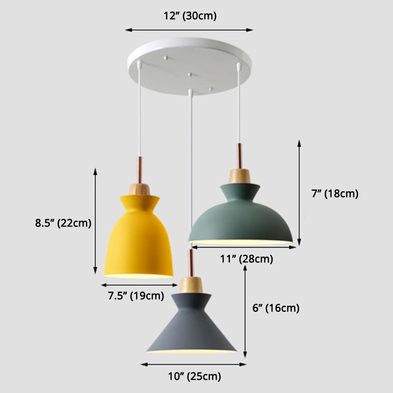 3-Light Macaroon Style Hanging Light Aluminum Shade Nordic Simplicity Pendant Light in Multi Color for Dining Room Bedroom Clearhalo 'Ceiling Lights' 'Modern Pendants' 'Modern' 'Pendant Lights' 'Pendants' Lighting' 2594340