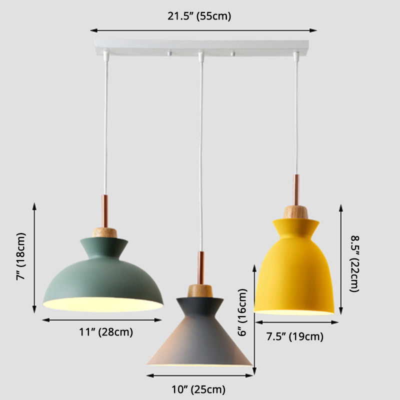 3-Light Macaroon Style Hanging Light Aluminum Shade Nordic Simplicity Pendant Light in Multi Color for Dining Room Bedroom Clearhalo 'Ceiling Lights' 'Modern Pendants' 'Modern' 'Pendant Lights' 'Pendants' Lighting' 2594341