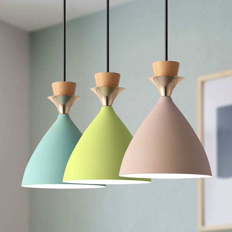 Macaroon 3-Light Cluster Pendant Green-Pink-Yellow Cone Metal Shade Hanging Light with 59" Adjustable Hanging Wire Clearhalo 'Ceiling Lights' 'Modern Pendants' 'Modern' 'Pendant Lights' 'Pendants' Lighting' 2594349