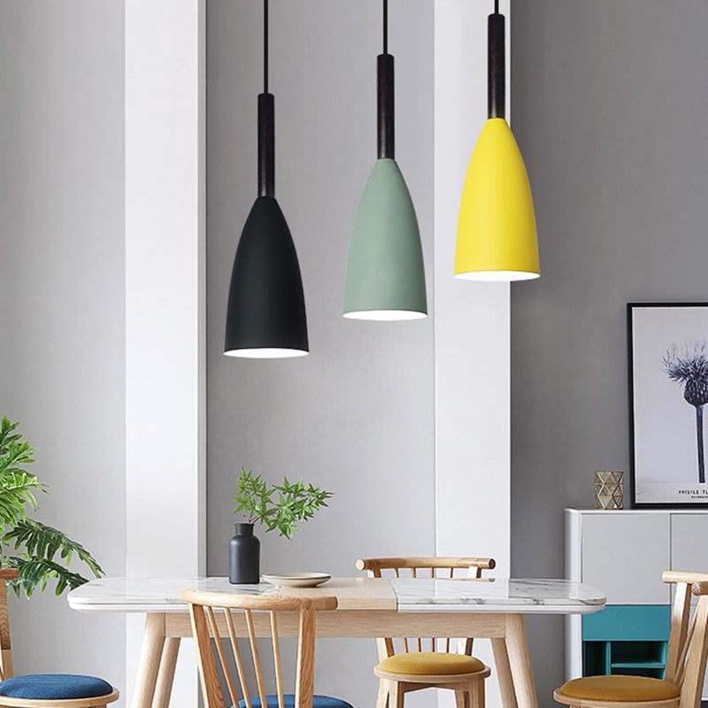 Goblet Shaped Down Lighting Pendant Lamp Macaroon Metal Single Light Hanging Light for Dining Room Clearhalo 'Ceiling Lights' 'Modern Pendants' 'Modern' 'Pendant Lights' 'Pendants' Lighting' 2594405