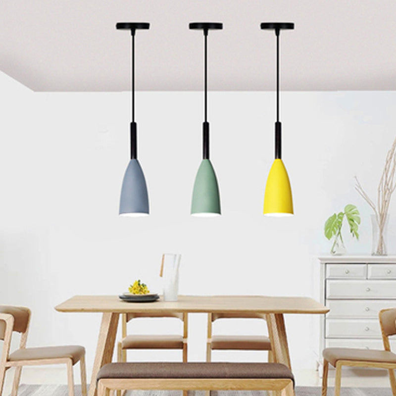 Goblet Shaped Down Lighting Pendant Lamp Macaroon Metal Single Light Hanging Light for Dining Room Clearhalo 'Ceiling Lights' 'Modern Pendants' 'Modern' 'Pendant Lights' 'Pendants' Lighting' 2594408