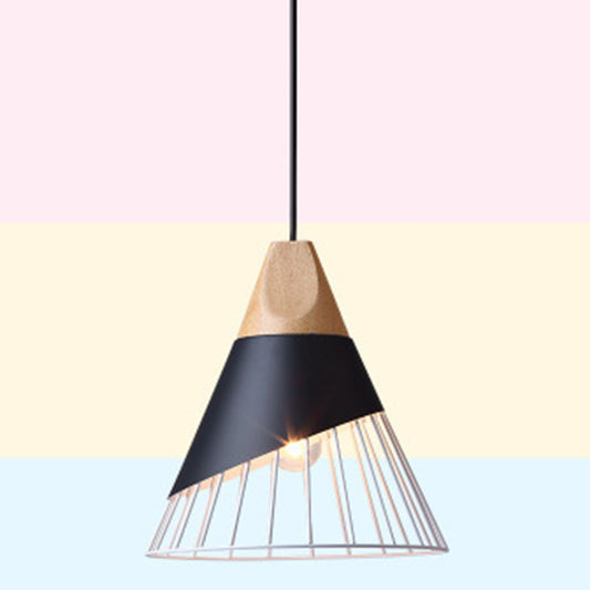 1 Light Macaroon Hanging Light Nordic Minimalist Solid Wood Bedroom Pendant Lamp with Iron Hollow Lampshade Black-White Clearhalo 'Ceiling Lights' 'Modern Pendants' 'Modern' 'Pendant Lights' 'Pendants' Lighting' 2594422