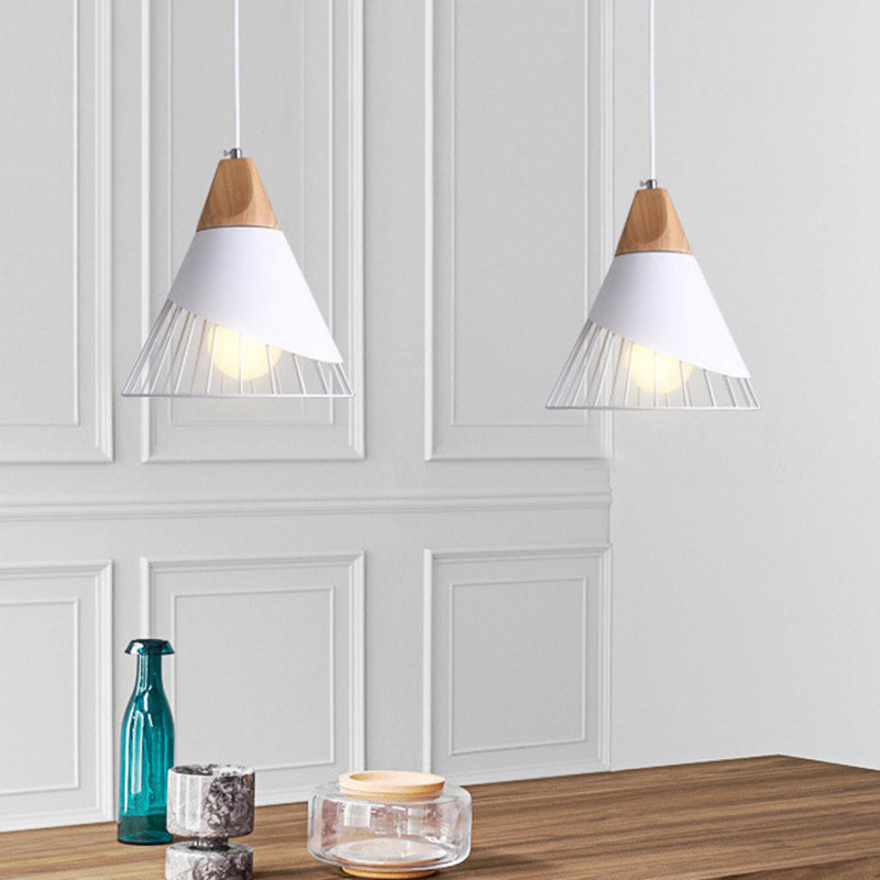 1 Light Macaroon Hanging Light Nordic Minimalist Solid Wood Bedroom Pendant Lamp with Iron Hollow Lampshade Clearhalo 'Ceiling Lights' 'Modern Pendants' 'Modern' 'Pendant Lights' 'Pendants' Lighting' 2594423