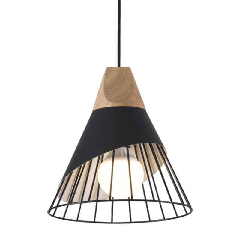 1 Light Macaroon Hanging Light Nordic Minimalist Solid Wood Bedroom Pendant Lamp with Iron Hollow Lampshade Black Clearhalo 'Ceiling Lights' 'Modern Pendants' 'Modern' 'Pendant Lights' 'Pendants' Lighting' 2594424