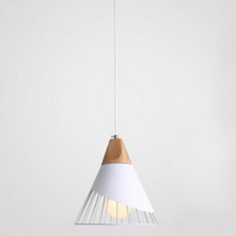 1 Light Macaroon Hanging Light Nordic Minimalist Solid Wood Bedroom Pendant Lamp with Iron Hollow Lampshade White Clearhalo 'Ceiling Lights' 'Modern Pendants' 'Modern' 'Pendant Lights' 'Pendants' Lighting' 2594428