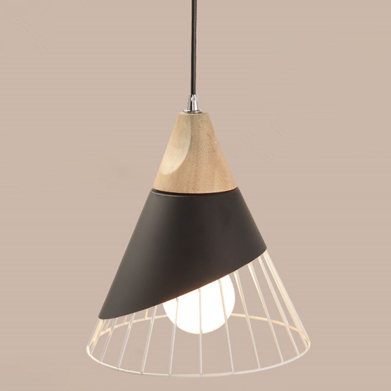 1 Light Macaroon Hanging Light Nordic Minimalist Solid Wood Bedroom Pendant Lamp with Iron Hollow Lampshade Clearhalo 'Ceiling Lights' 'Modern Pendants' 'Modern' 'Pendant Lights' 'Pendants' Lighting' 2594429