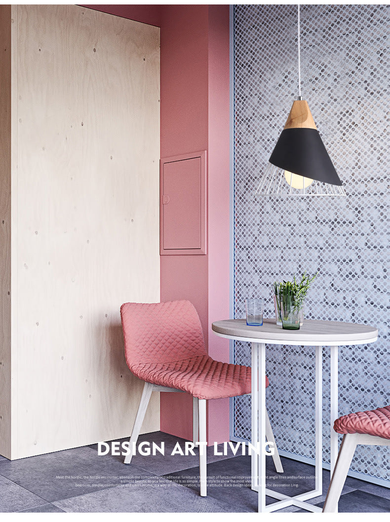 1 Light Macaroon Hanging Light Nordic Minimalist Solid Wood Bedroom Pendant Lamp with Iron Hollow Lampshade Clearhalo 'Ceiling Lights' 'Modern Pendants' 'Modern' 'Pendant Lights' 'Pendants' Lighting' 2594434