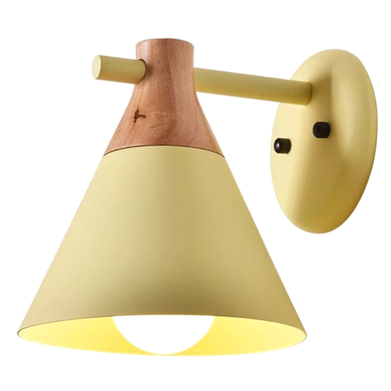 Macaroon Nordic Solid Wood Sconce Light Fixture Metal Wall Armed Sconce Lights Yellow Clearhalo 'Cast Iron' 'Glass' 'Industrial' 'Modern wall lights' 'Modern' 'Tiffany' 'Traditional wall lights' 'Wall Lamps & Sconces' 'Wall Lights' Lighting' 2594637