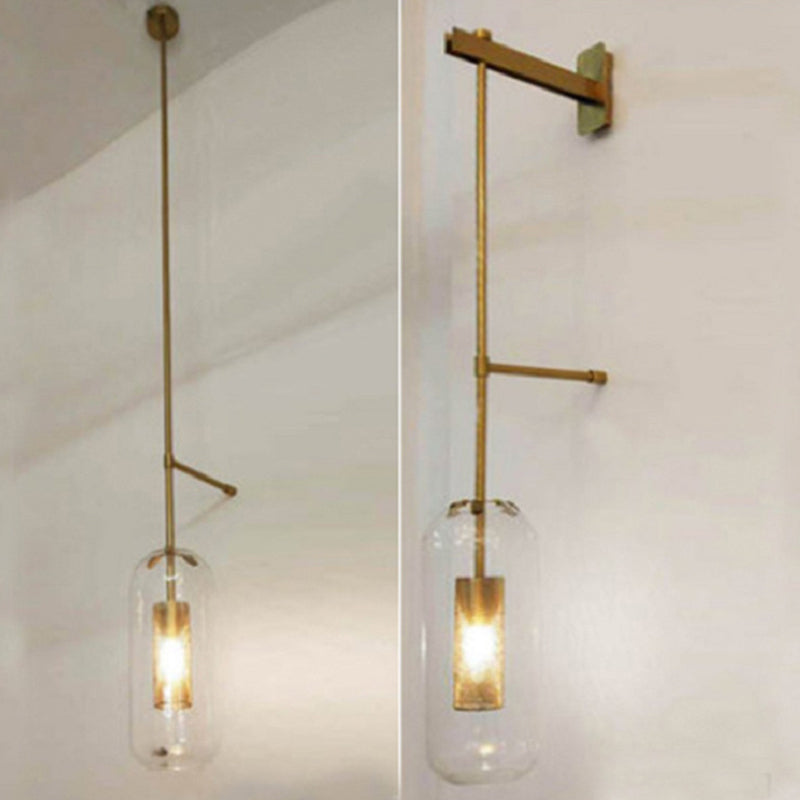 Vintage Style Brass Wall Lamp with Clear Glass 1 Light Cylinder Shape Sconce for Corridor Living Room Clearhalo 'Cast Iron' 'Glass' 'Industrial' 'Modern wall lights' 'Modern' 'Tiffany' 'Traditional wall lights' 'Wall Lamps & Sconces' 'Wall Lights' Lighting' 2594658