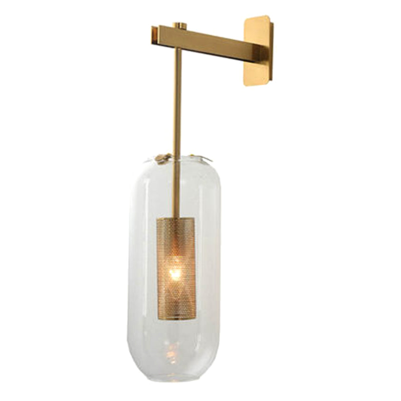Vintage Style Brass Wall Lamp with Clear Glass 1 Light Cylinder Shape Sconce for Corridor Living Room Bronze 23.5" Clearhalo 'Cast Iron' 'Glass' 'Industrial' 'Modern wall lights' 'Modern' 'Tiffany' 'Traditional wall lights' 'Wall Lamps & Sconces' 'Wall Lights' Lighting' 2594660