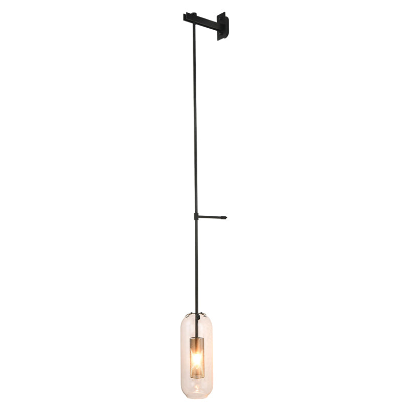Vintage Style Brass Wall Lamp with Clear Glass 1 Light Cylinder Shape Sconce for Corridor Living Room Black 59" Clearhalo 'Cast Iron' 'Glass' 'Industrial' 'Modern wall lights' 'Modern' 'Tiffany' 'Traditional wall lights' 'Wall Lamps & Sconces' 'Wall Lights' Lighting' 2594662