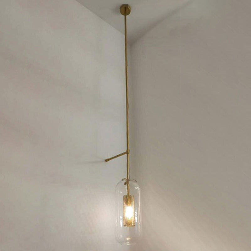 Vintage Style Brass Wall Lamp with Clear Glass 1 Light Cylinder Shape Sconce for Corridor Living Room Bronze 59" Clearhalo 'Cast Iron' 'Glass' 'Industrial' 'Modern wall lights' 'Modern' 'Tiffany' 'Traditional wall lights' 'Wall Lamps & Sconces' 'Wall Lights' Lighting' 2594664