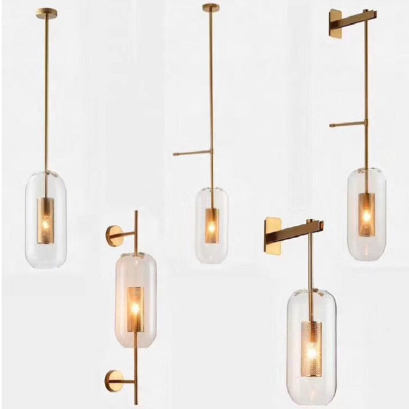 Vintage Style Brass Wall Lamp with Clear Glass 1 Light Cylinder Shape Sconce for Corridor Living Room Clearhalo 'Cast Iron' 'Glass' 'Industrial' 'Modern wall lights' 'Modern' 'Tiffany' 'Traditional wall lights' 'Wall Lamps & Sconces' 'Wall Lights' Lighting' 2594666