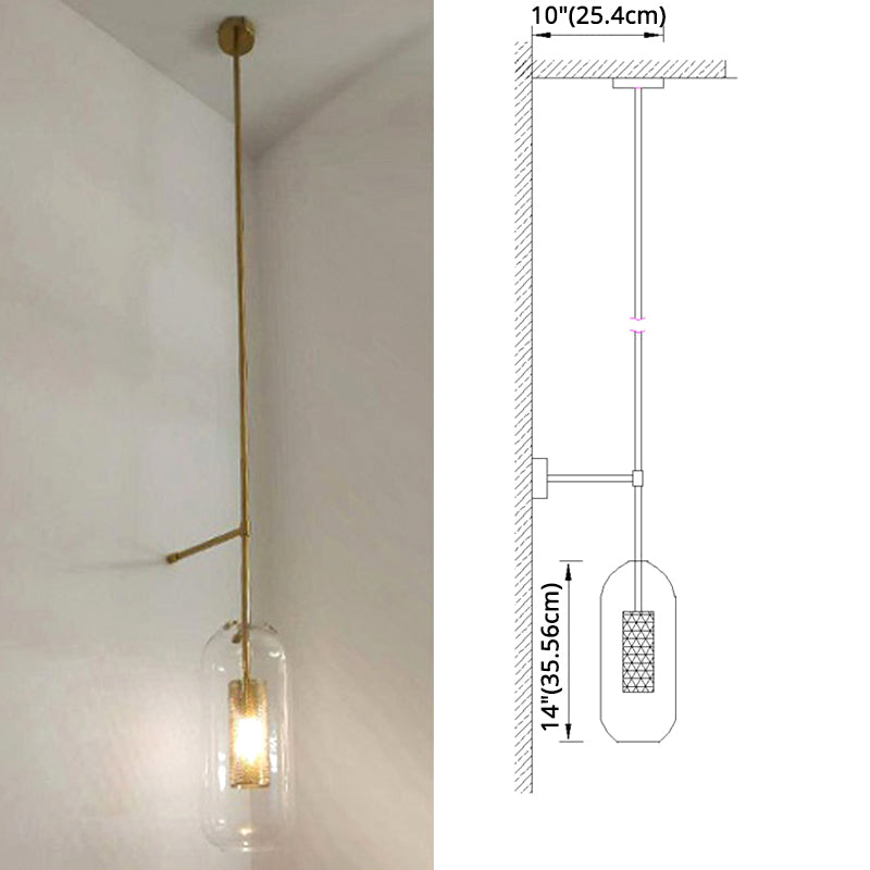 Vintage Style Brass Wall Lamp with Clear Glass 1 Light Cylinder Shape Sconce for Corridor Living Room Clearhalo 'Cast Iron' 'Glass' 'Industrial' 'Modern wall lights' 'Modern' 'Tiffany' 'Traditional wall lights' 'Wall Lamps & Sconces' 'Wall Lights' Lighting' 2594670