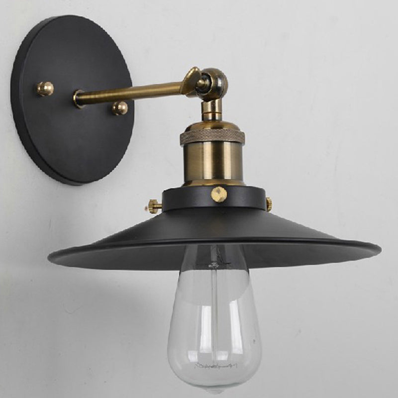 Vintage Industrial Style Sconce Single Light with Shallow Round Flared Metal Shade Wall Lamp for Bar Clearhalo 'Art deco wall lights' 'Cast Iron' 'Glass' 'Industrial wall lights' 'Industrial' 'Middle century wall lights' 'Modern' 'Rustic wall lights' 'Tiffany' 'Traditional wall lights' 'Wall Lamps & Sconces' 'Wall Lights' Lighting' 2594740