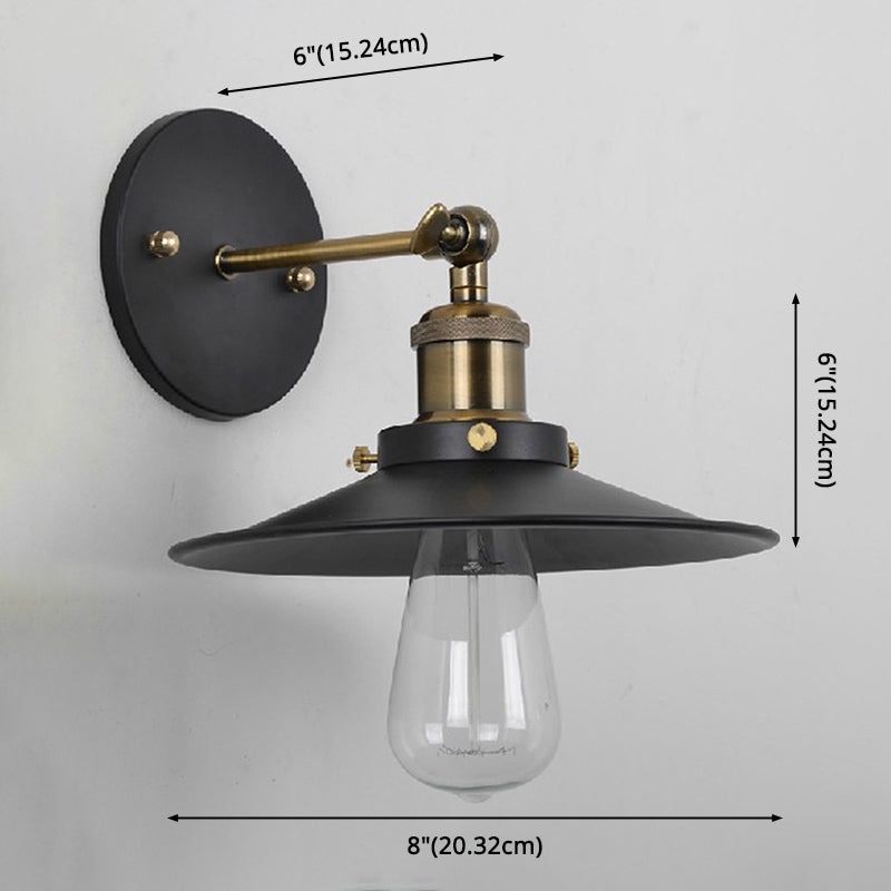 Vintage Industrial Style Sconce Single Light with Shallow Round Flared Metal Shade Wall Lamp for Bar Clearhalo 'Art deco wall lights' 'Cast Iron' 'Glass' 'Industrial wall lights' 'Industrial' 'Middle century wall lights' 'Modern' 'Rustic wall lights' 'Tiffany' 'Traditional wall lights' 'Wall Lamps & Sconces' 'Wall Lights' Lighting' 2594745