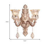 1/2 Heads Bell Wall Lighting with Clear Glass Shade and Crystal Decoration Vintage Gold Finish Sconce Light Fixture Clearhalo 'Wall Lamps & Sconces' 'Wall Lights' Lighting' 259542