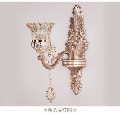 1/2 Heads Bell Wall Lighting with Clear Glass Shade and Crystal Decoration Vintage Gold Finish Sconce Light Fixture 1.0 Gold Clearhalo 'Wall Lamps & Sconces' 'Wall Lights' Lighting' 259548