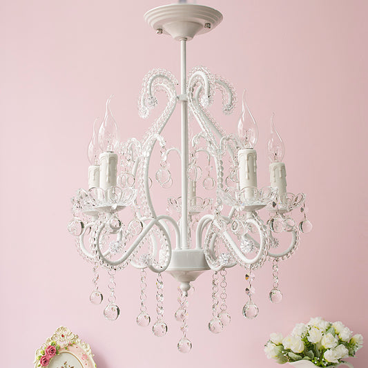 White Candle Chandelier Lighting Fixture with Crystal Decoration Modern 5 Heads Chandelier Lamp for Foyer