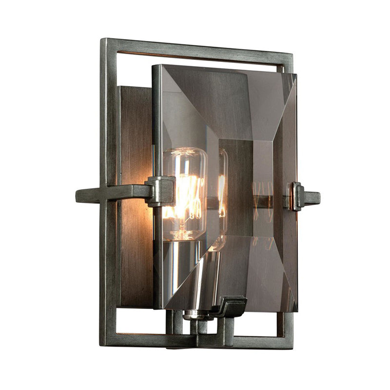 Rectangle Crystal Shade Wall Light Fixture Vintage 1 Bulb Wall Sconce in Smoke Gray for Hallway Clearhalo 'Art deco wall lights' 'Industrial wall lights' 'Industrial' 'Middle century wall lights' 'Tiffany' 'Wall Lamps & Sconces' 'Wall Lights' Lighting' 259577
